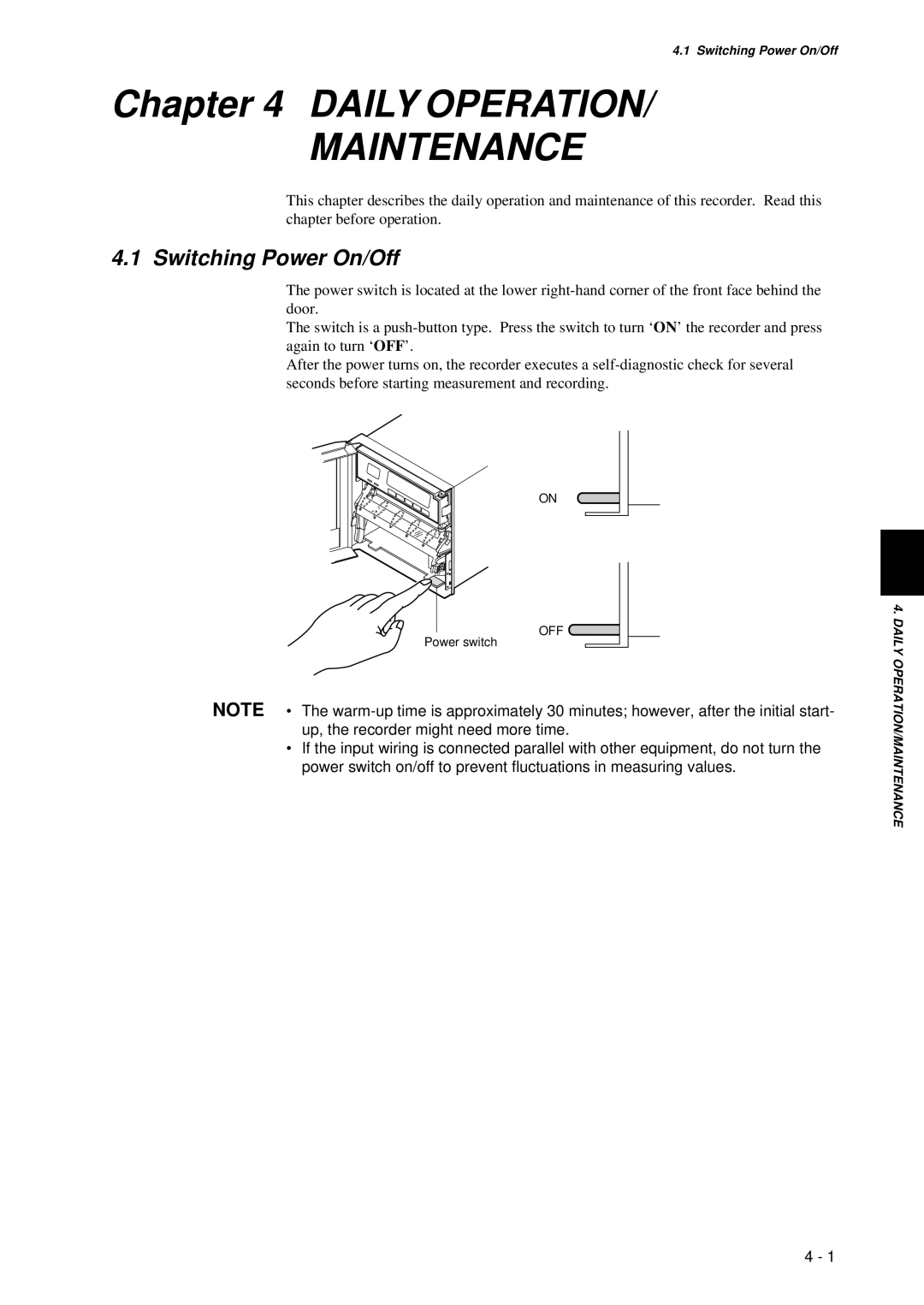 Omega RD260A instruction manual Maintenance, Switching Power On/Off 