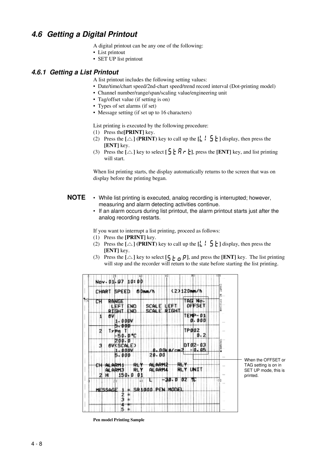 Omega RD260A instruction manual Getting a Digital Printout, Getting a List Printout 