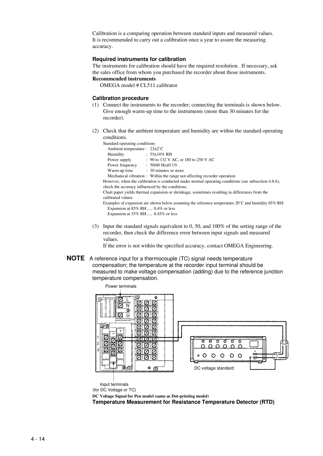 Omega RD260A instruction manual Required instruments for calibration, Recommended instruments, Calibration procedure 