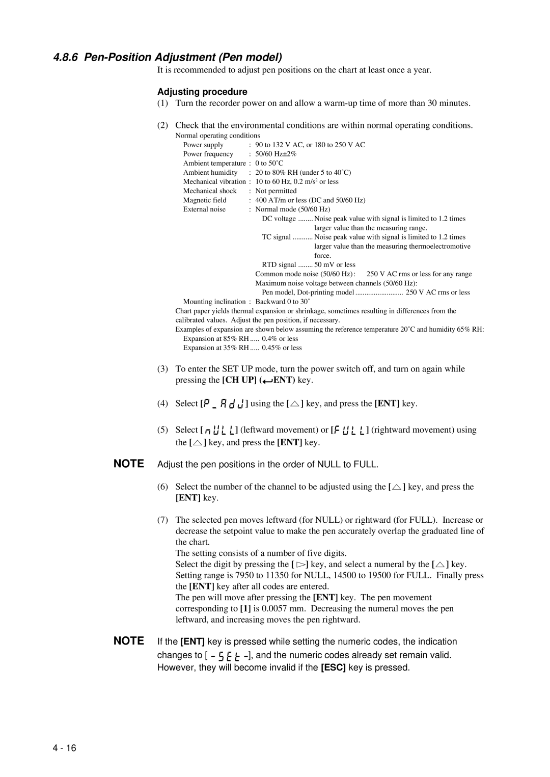 Omega RD260A instruction manual Pen-Position Adjustment Pen model, Adjusting procedure 