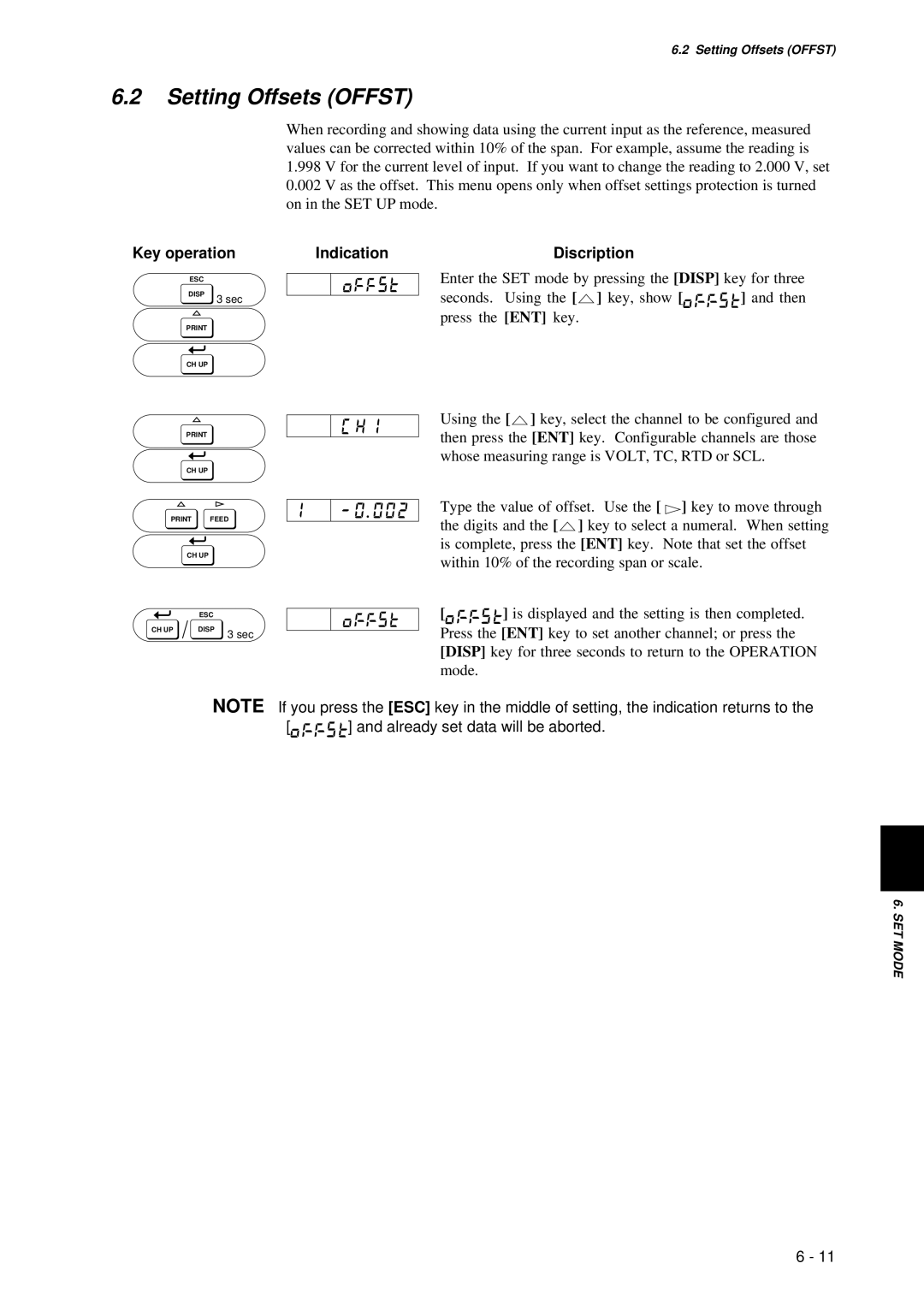 Omega RD260A instruction manual Setting Offsets Offst, Key operation 