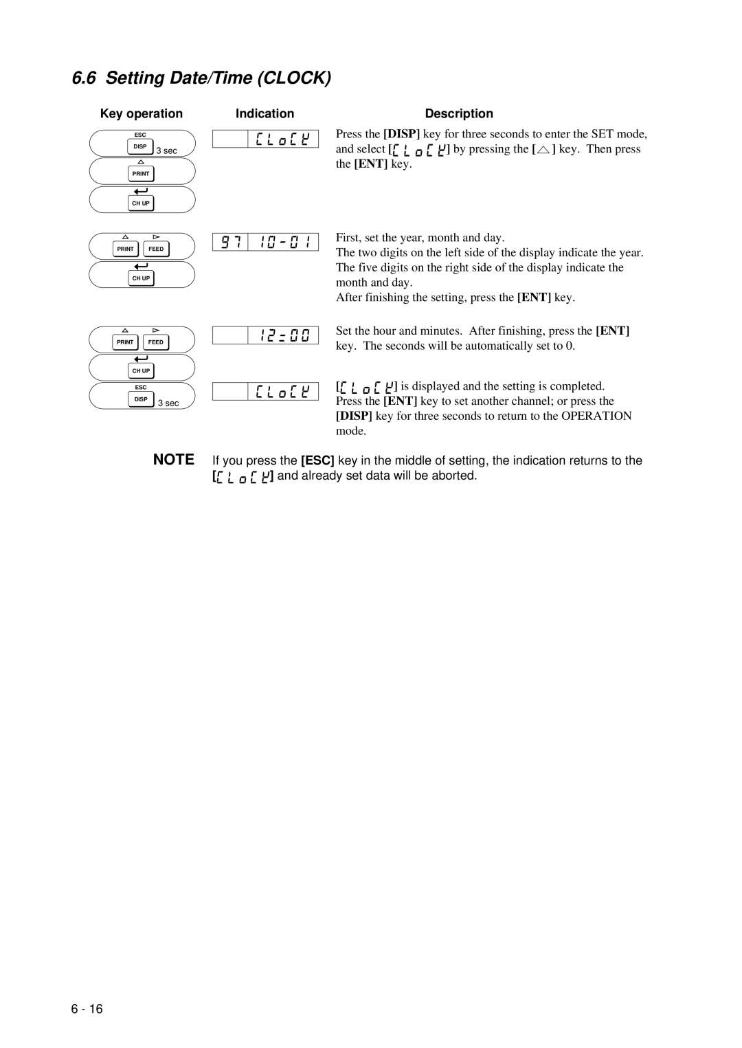 Omega RD260A instruction manual Setting Date/Time Clock 