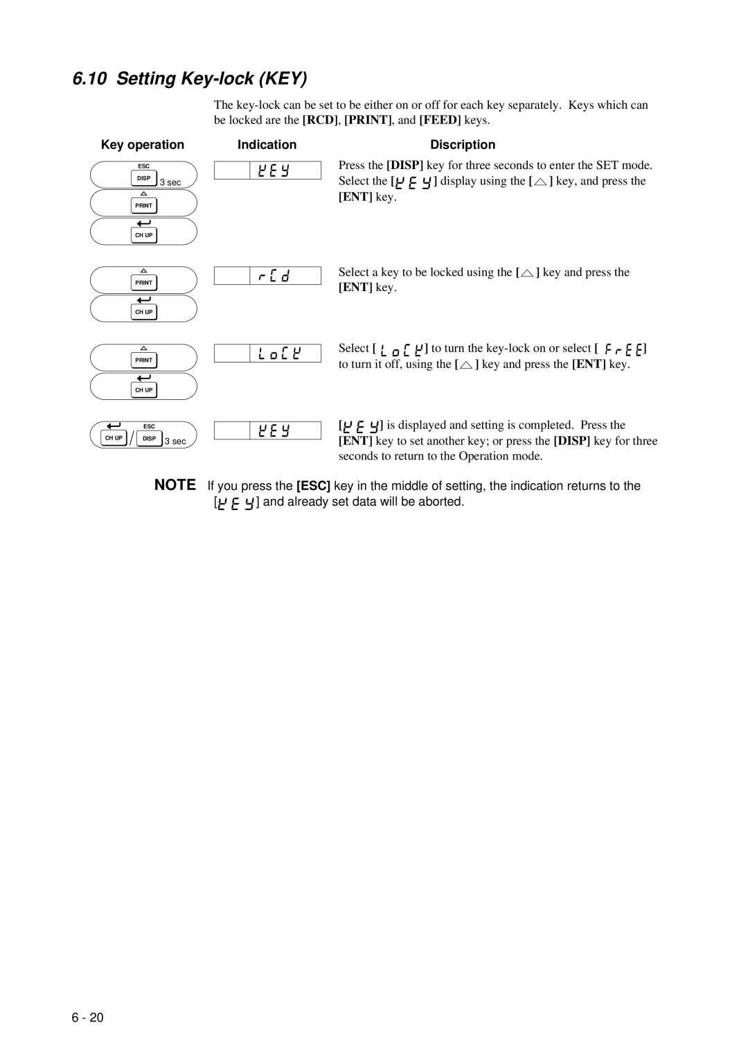 Omega RD260A instruction manual Setting Key-lock KEY 