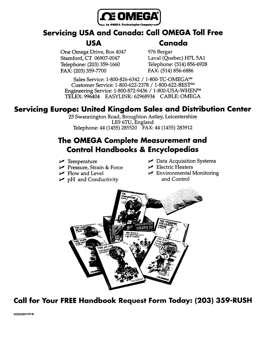 Omega RG-2501 manual Servicing USA and Canada: Call OMEGA Toll Free, The OMEGA Complete Measurement and 