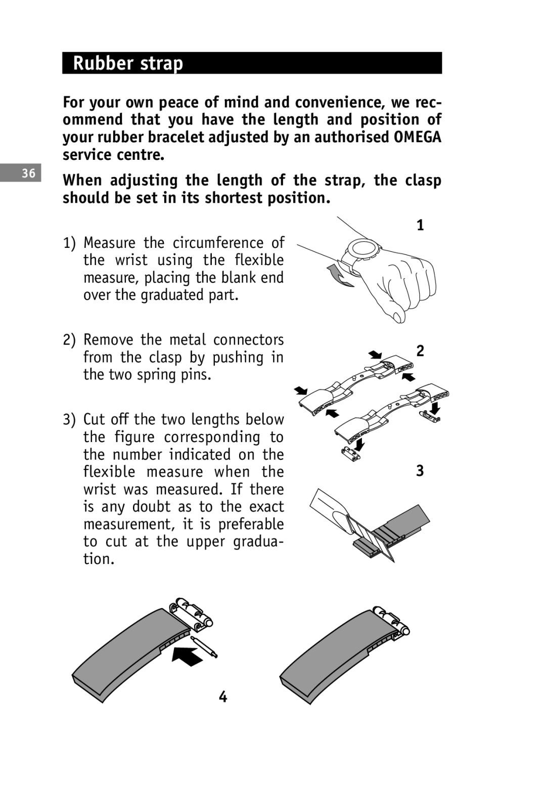 Omega SA 1680, 2520, 2500, 1538, 1120, 1400, 1532, 1108, 1424, 1530 manual Rubber strap 