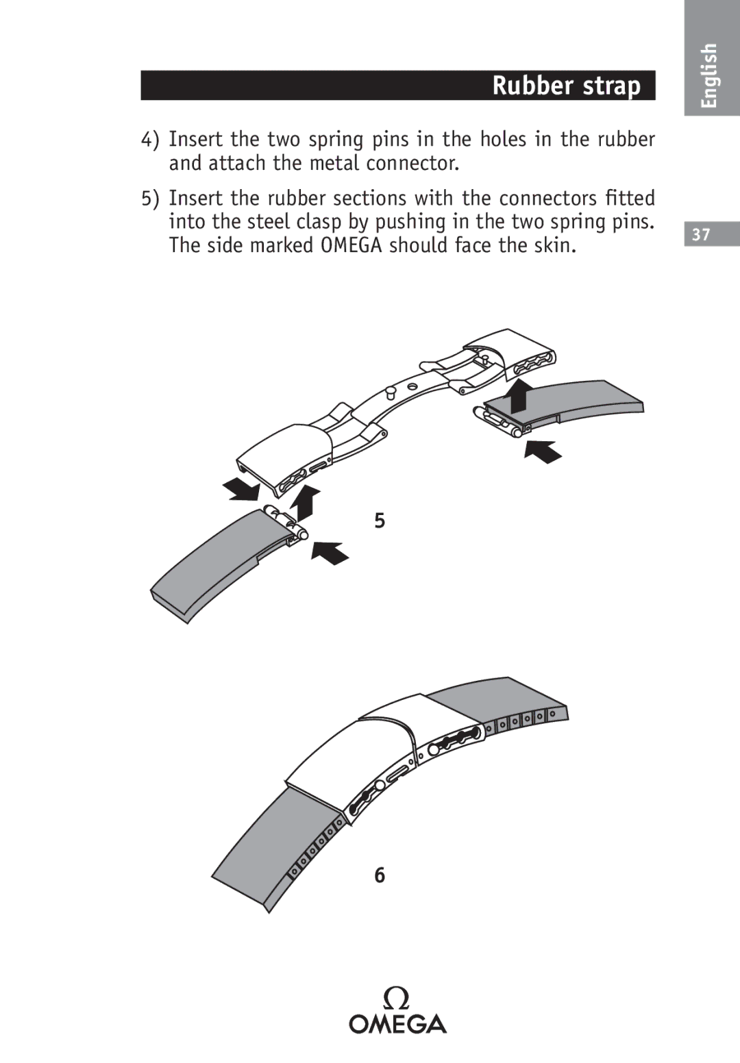 Omega SA 1424, 2520, 2500, 1538, 1120, 1400, 1532, 1108, 1680, 1530 manual Rubber strap 