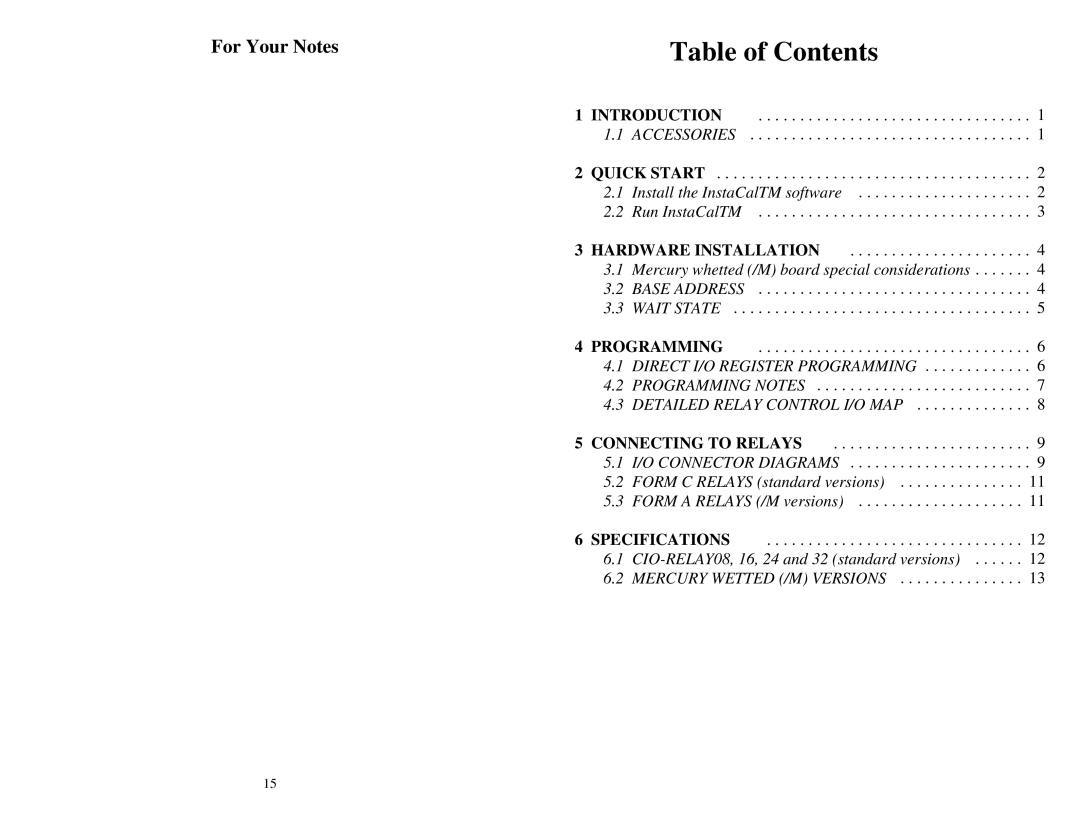 Omega Speaker Systems CIO-RELAY16, CIO-RELAY32, CIO-RELAY24, CIO-RELAY08 manual Table of Contents 