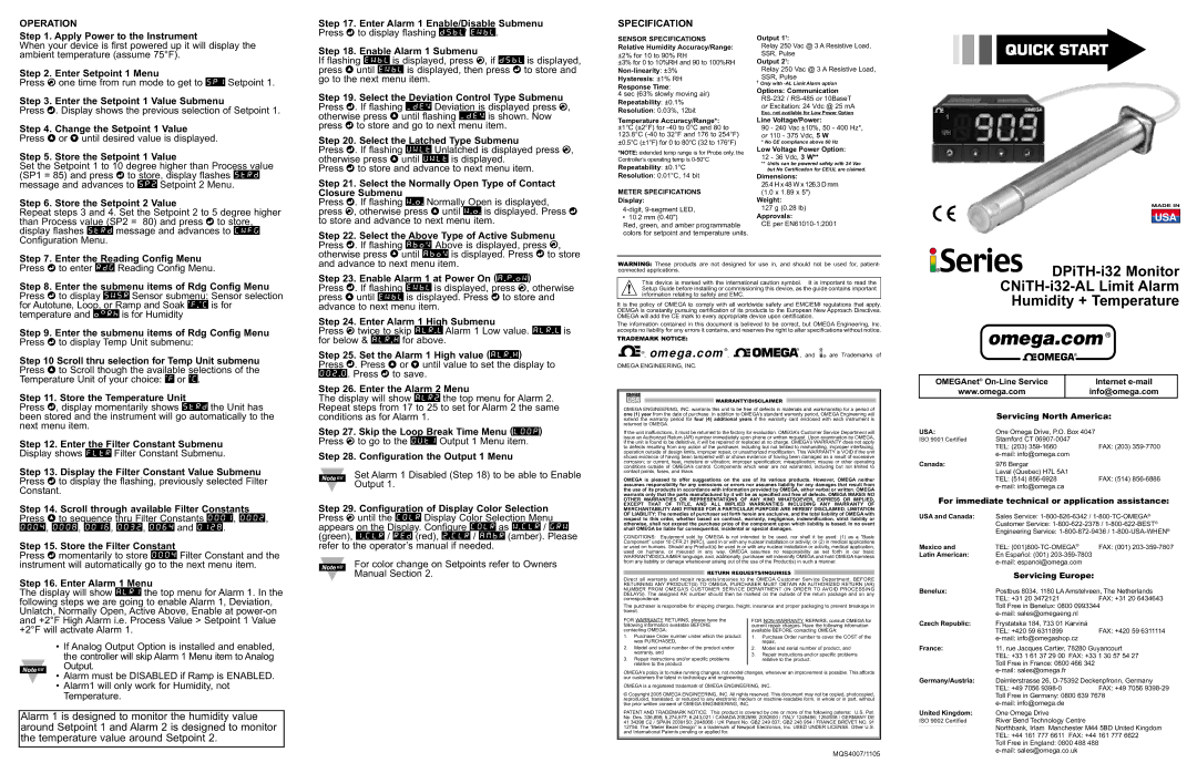 Omega Speaker Systems DPiTH-i32, CNiTH-i32 owner manual Operation, Specification 