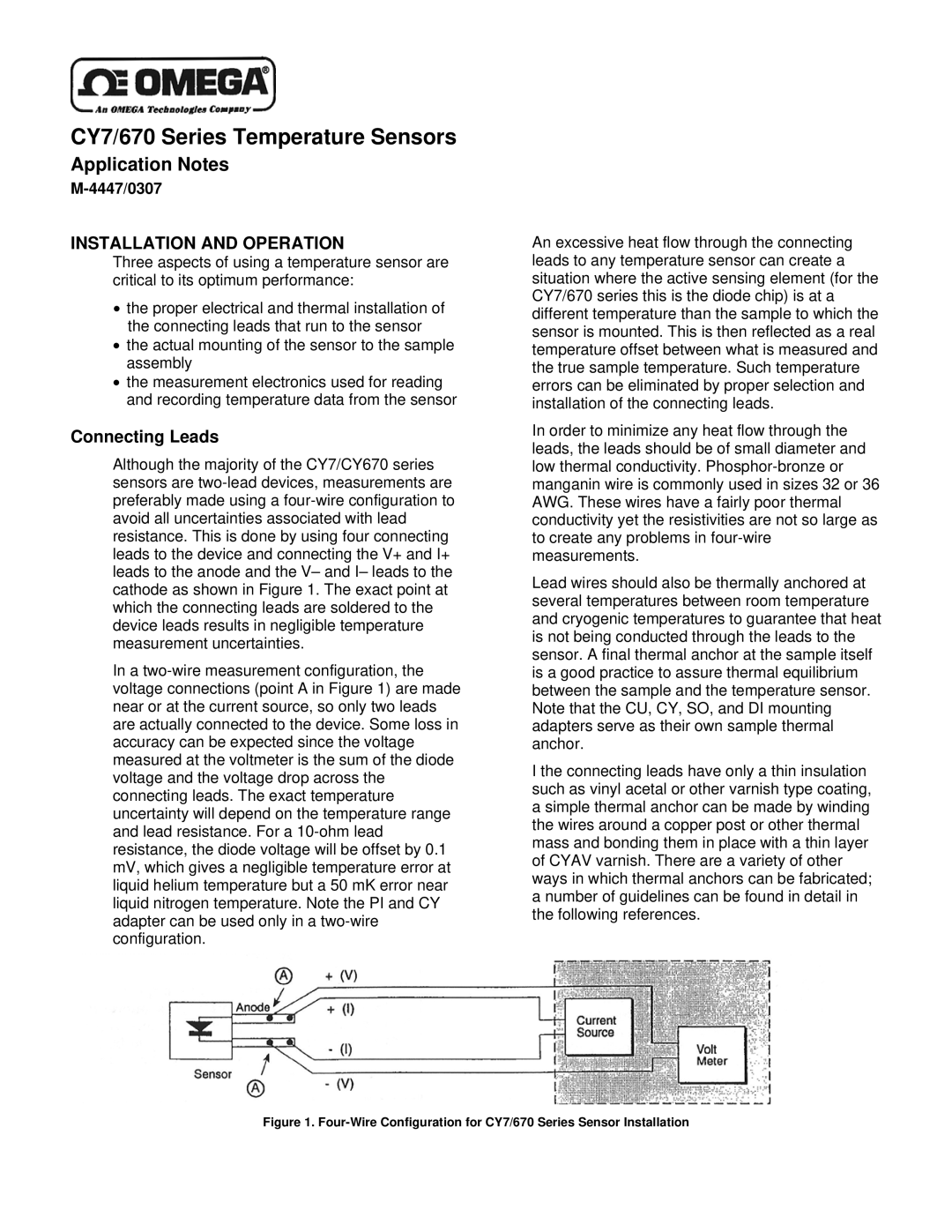 Omega Speaker Systems CY670 Series manual Application Notes, Installation and Operation, Connecting Leads, 4447/0307 