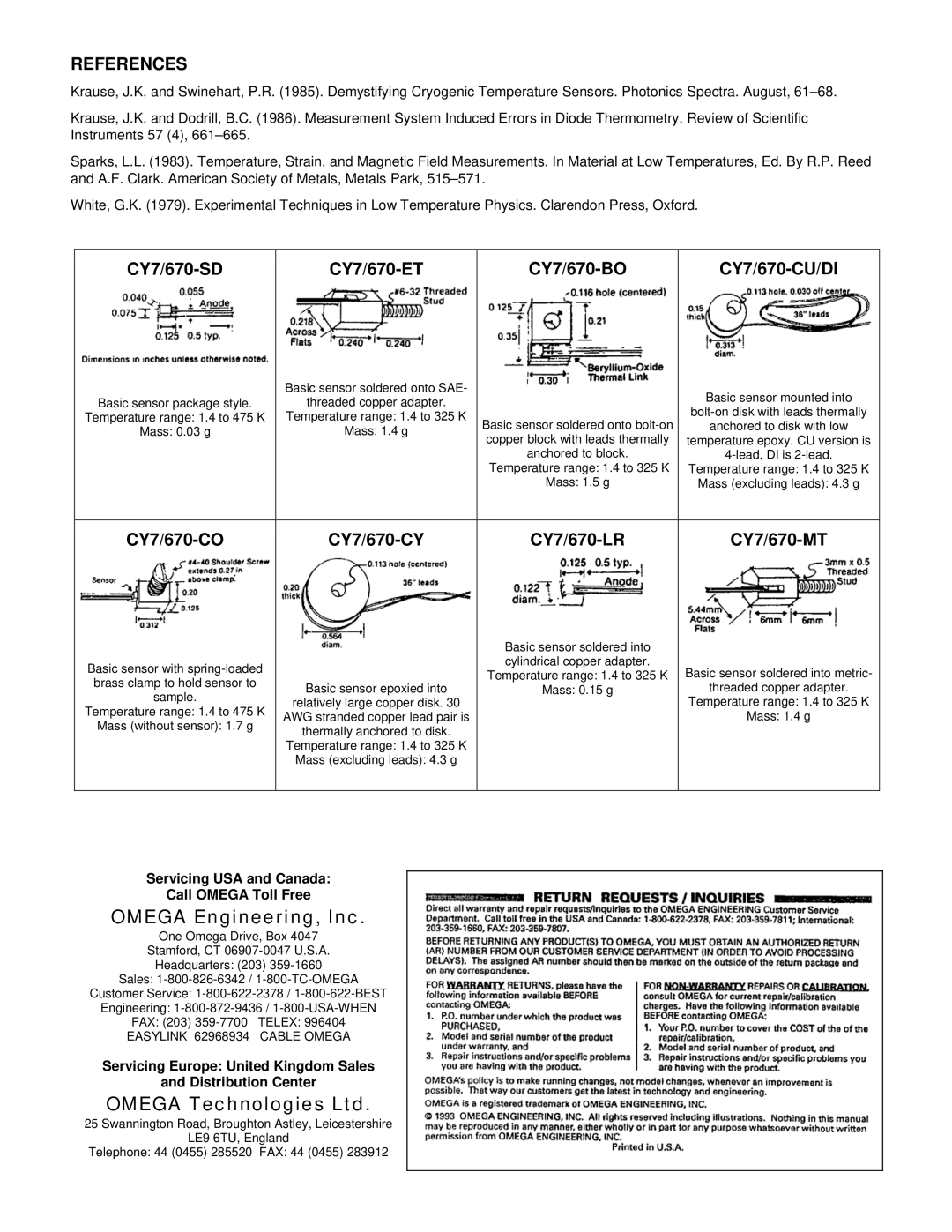 Omega Speaker Systems CY670 Series manual Omega Engineering, Inc, References 