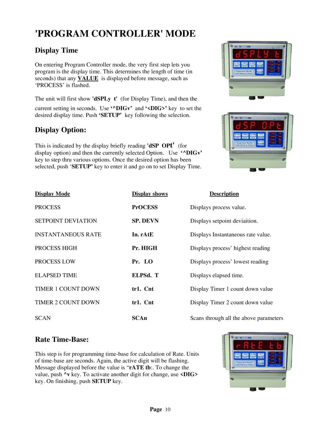 Omega Speaker Systems DPS3301 manual Program Controller Mode, Display Time, Display Option, Rate Time-Base 