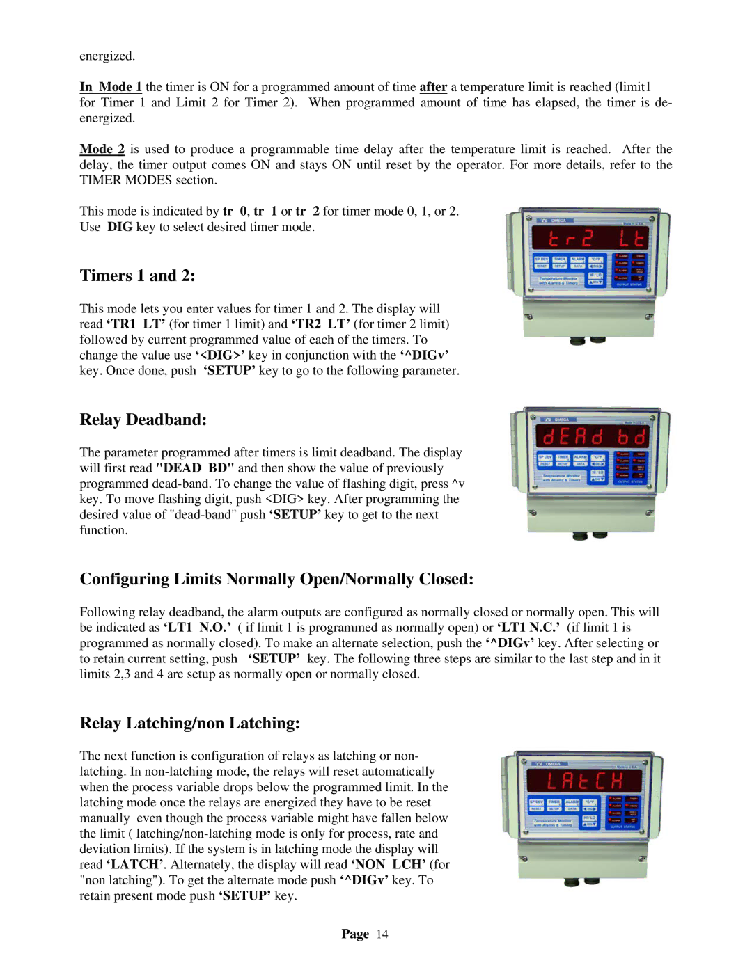 Omega Speaker Systems DPS3301 manual Timers 1, Relay Deadband, Configuring Limits Normally Open/Normally Closed 