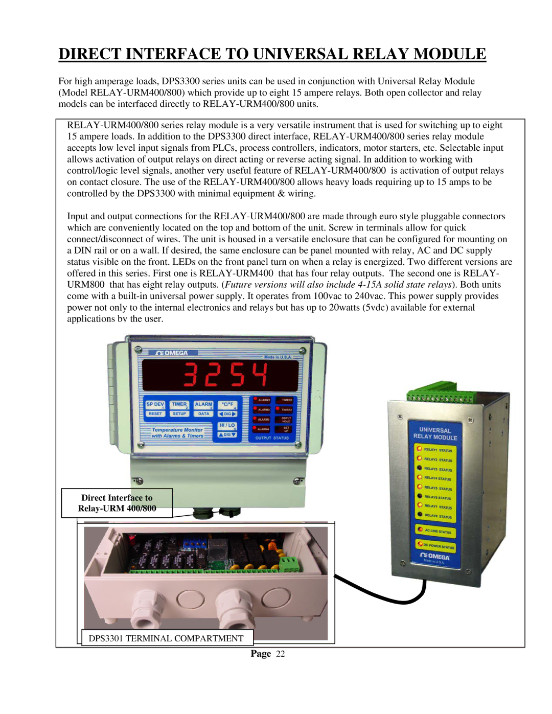 Omega Speaker Systems DPS3301 manual Direct Interface to Universal Relay Module 