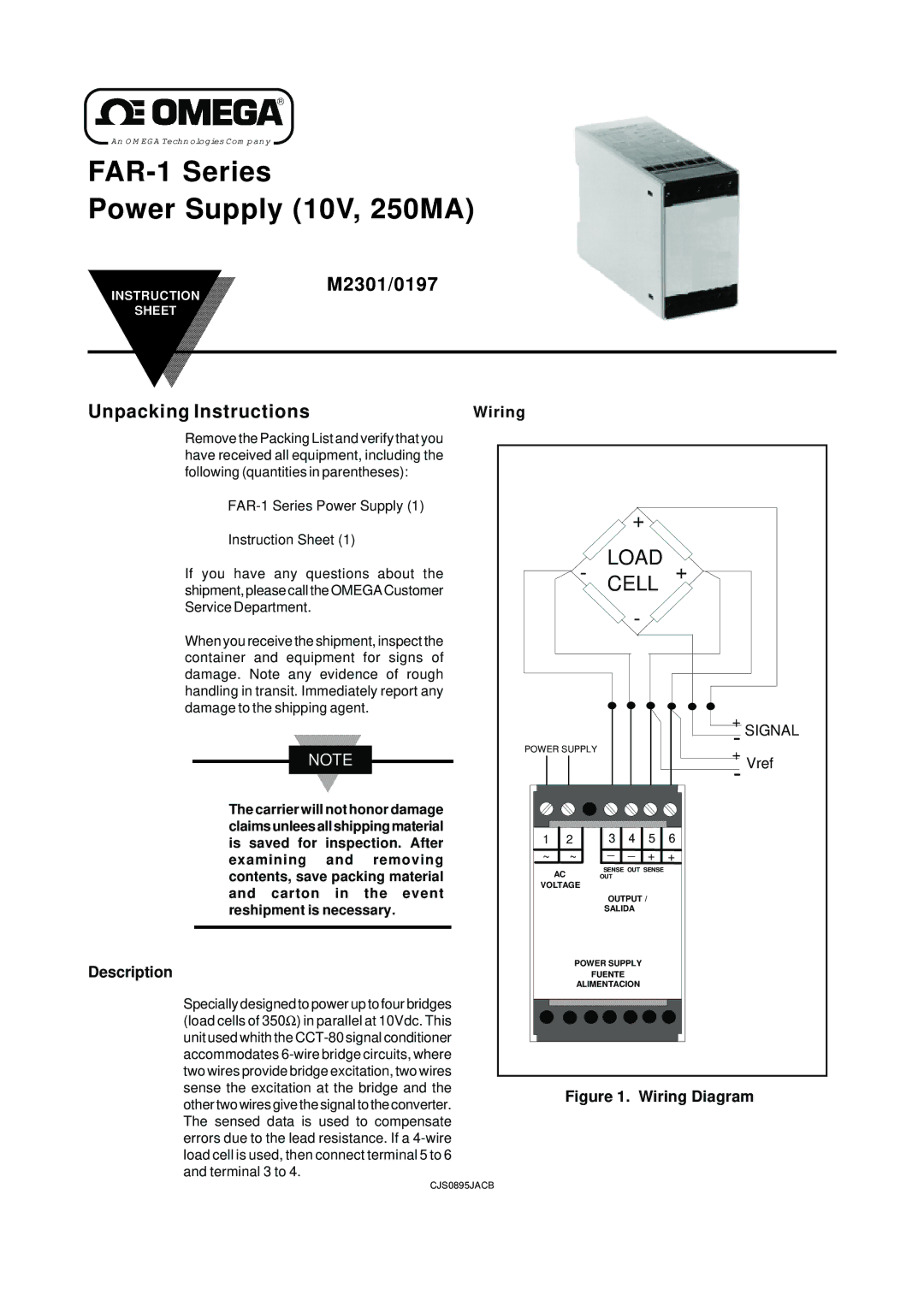 Omega Speaker Systems FAR-1 Series instruction sheet Description, Wiring 