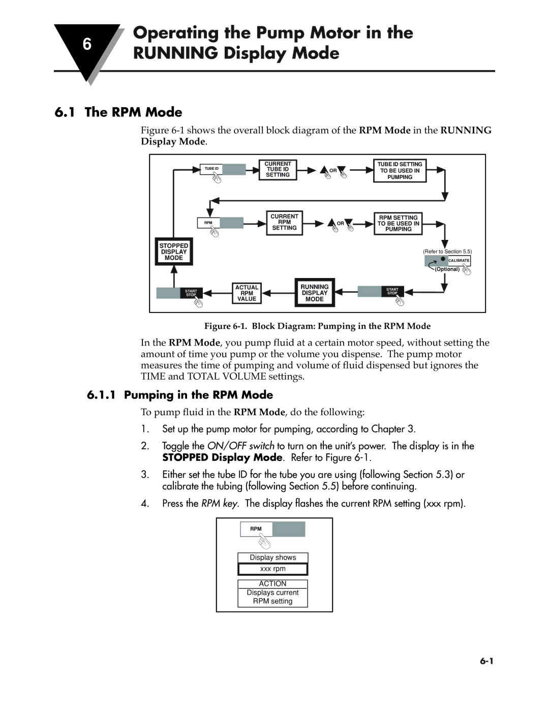 Omega Speaker Systems FPU5-MT-110, FPU5-MT-220 manual Running Display Mode, Pumping in the RPM Mode 