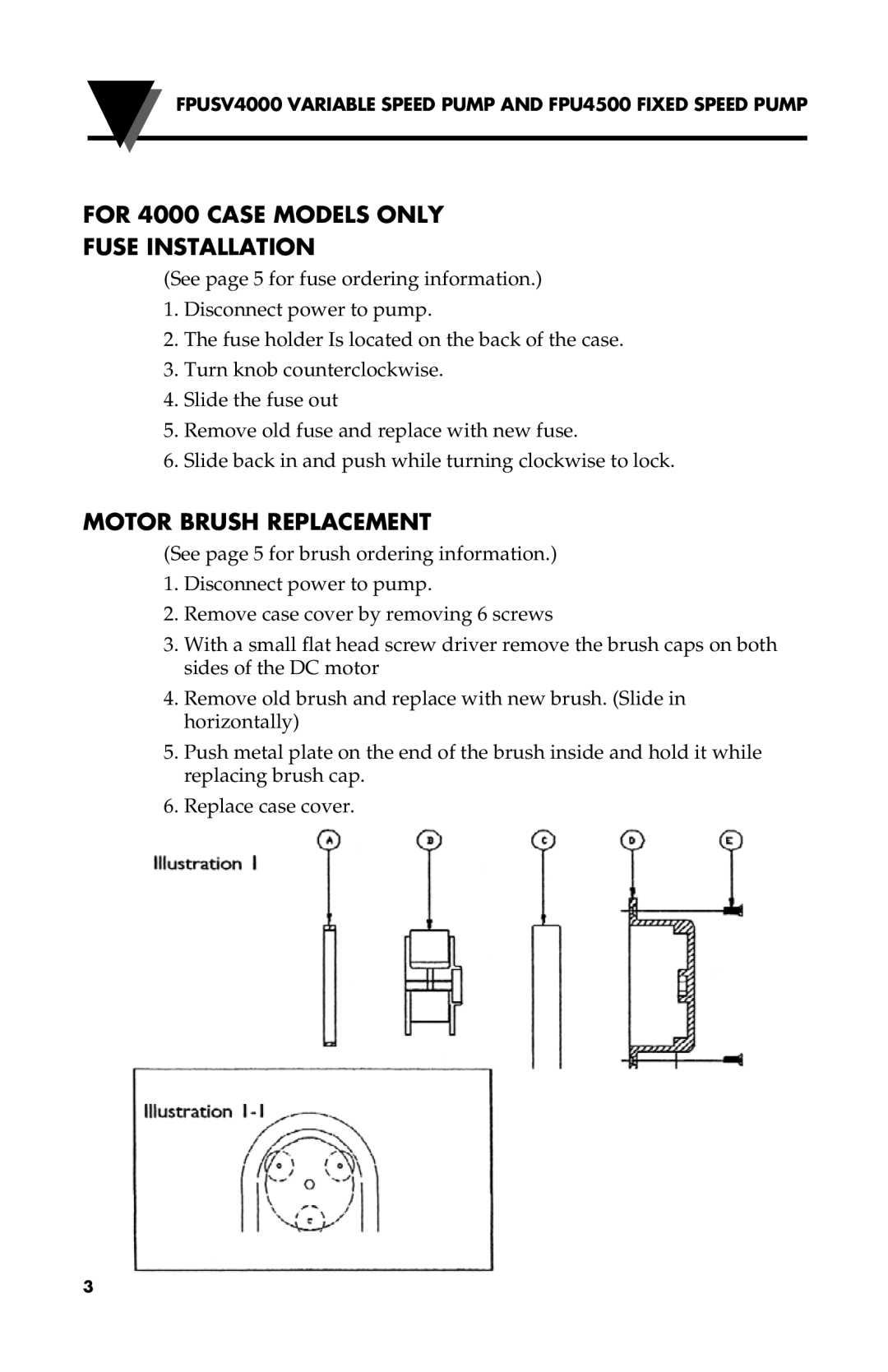 Omega Speaker Systems FPUSV4000, FPU4500 manual For 4000 Case Models only Fuse Installation, Motor Brush Replacement 