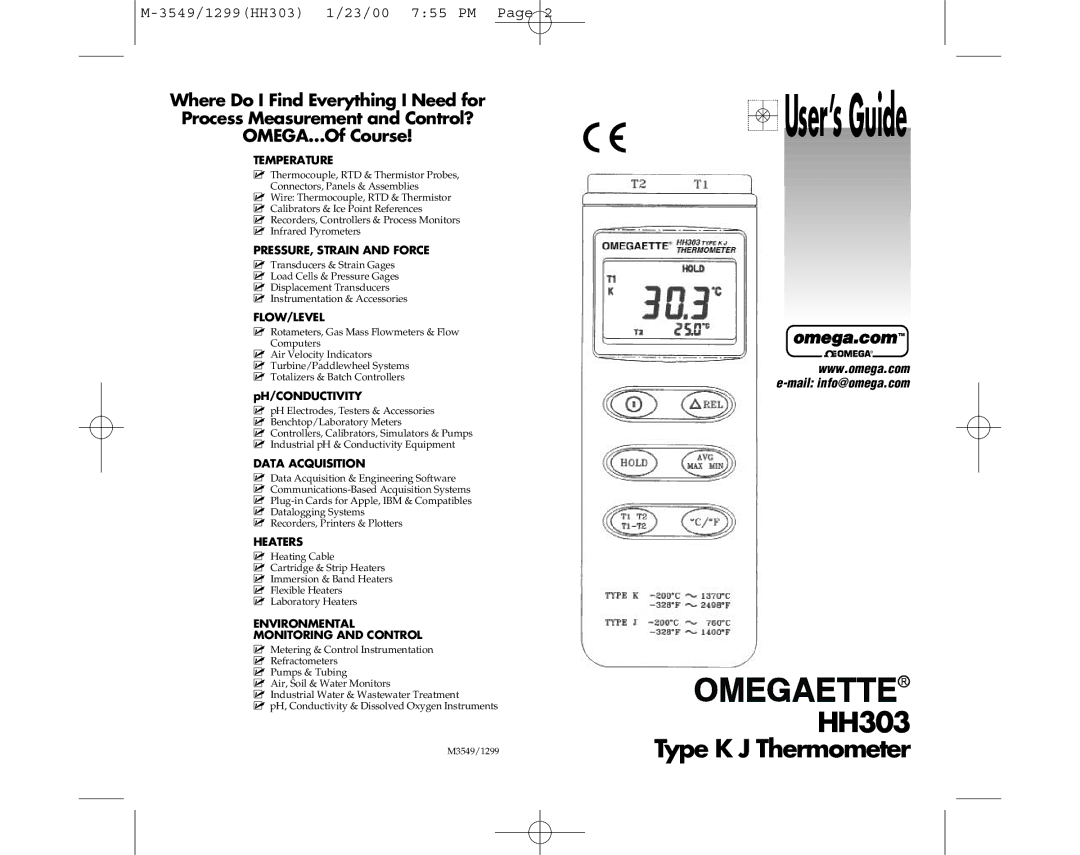 Omega Speaker Systems HH303 manual Temperature, Ph/Conductivity 