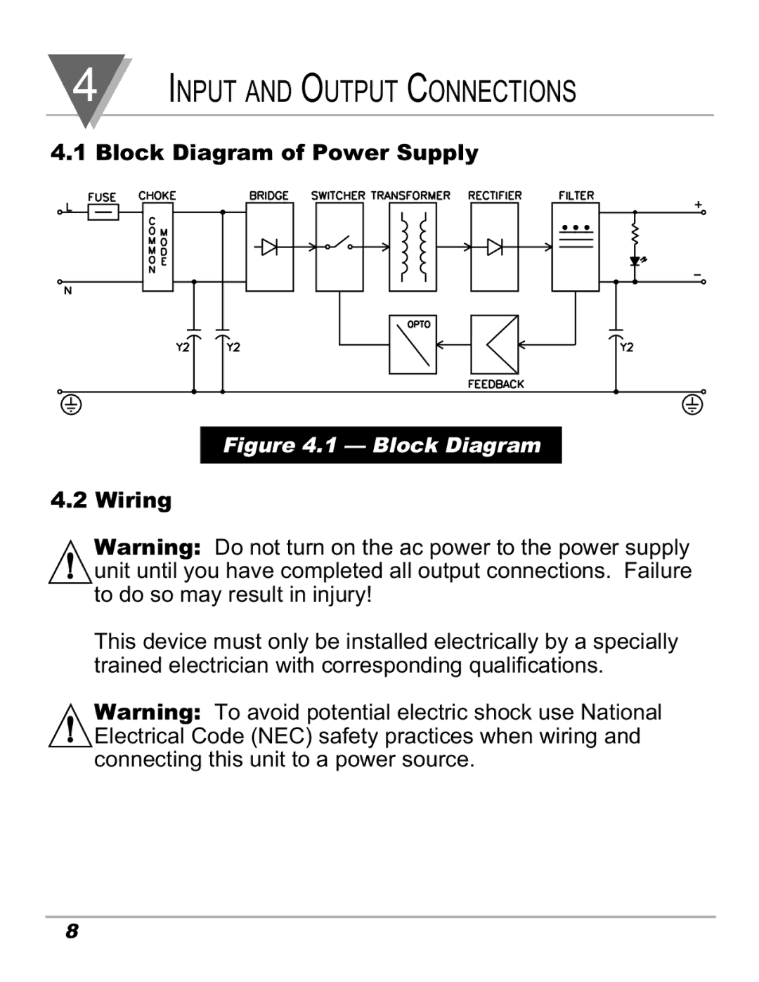 Omega Speaker Systems iDRN-PS-1000 manual Input and Output Connections, Block Diagram of Power Supply, Wiring 