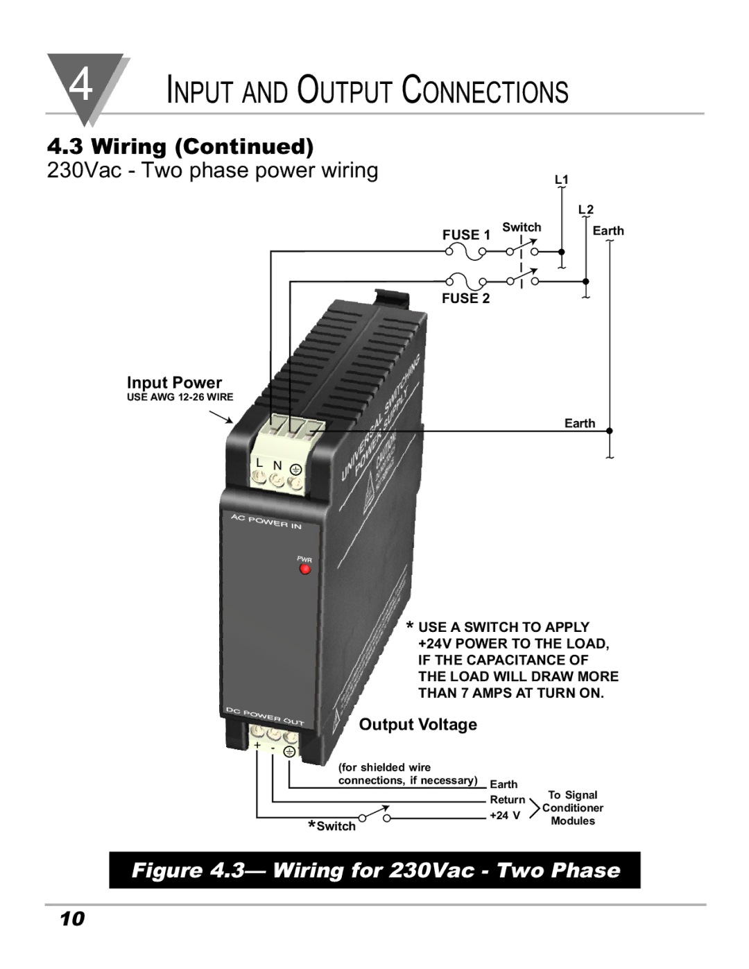 Omega Speaker Systems iDRN-PS-1000 manual Wiring 230Vac Two phase power wiring, Wiring for 230Vac Two Phase 