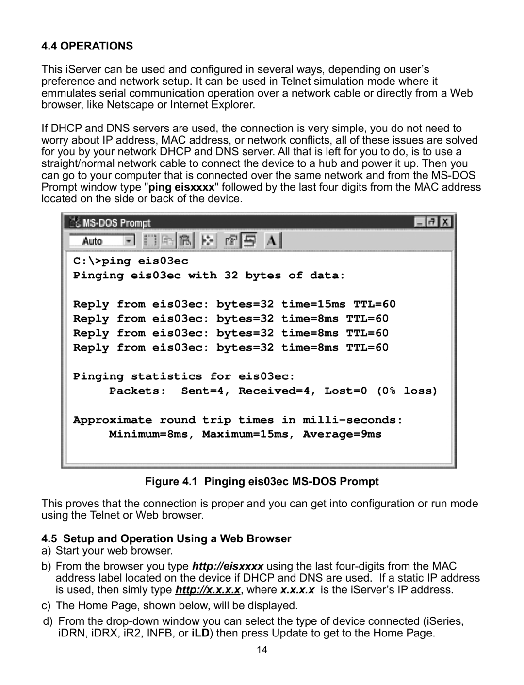 Omega Speaker Systems iLD Series manual Pinging eis03ec MS-DOS Prompt 