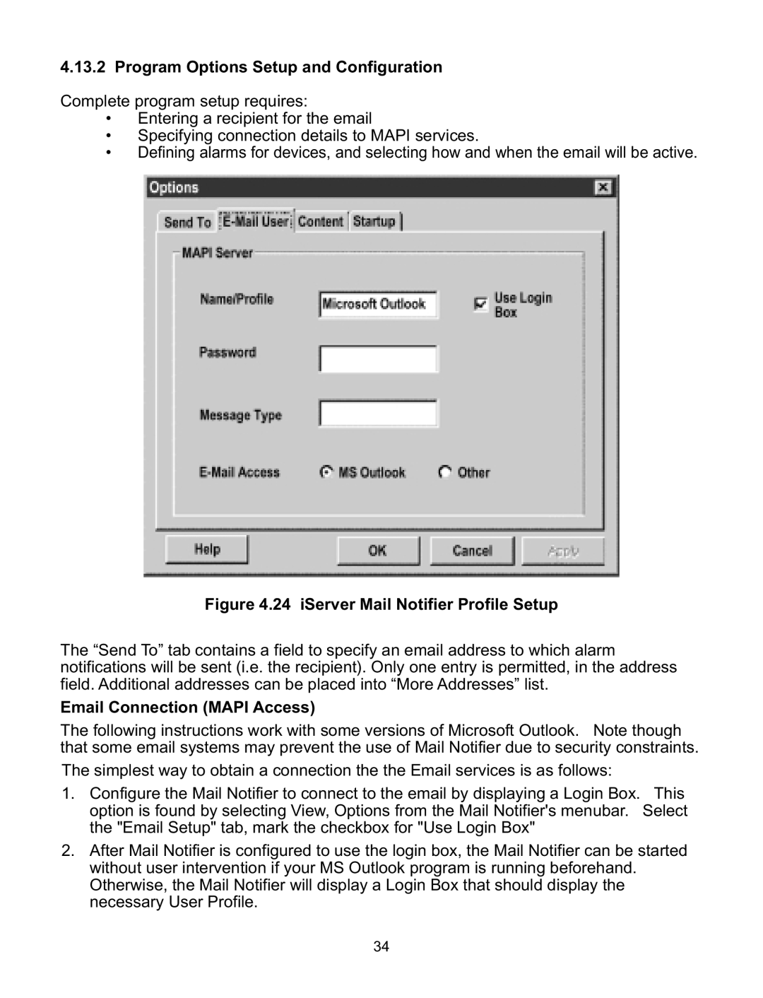 Omega Speaker Systems iLD Series manual Program Options Setup and Configuration, Email Connection Mapi Access 