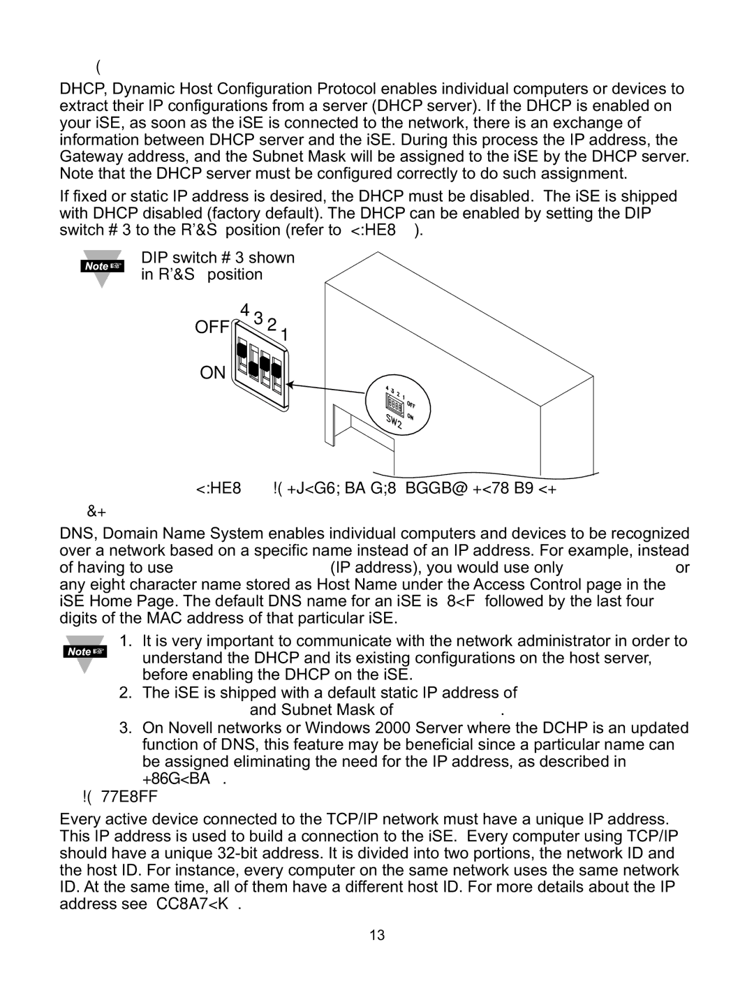 Omega Speaker Systems iSE-TC manual Dhcp, Dns, Subnet Mask, Section, IP Address 