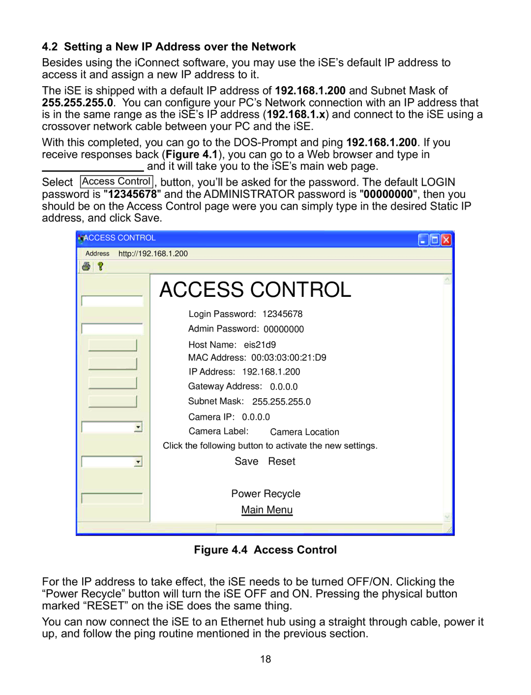 Omega Speaker Systems iSE-TC manual Setting a New IP Address over the Network, Access Control 