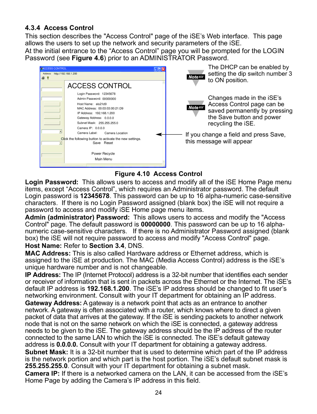 Omega Speaker Systems iSE-TC manual Dhcp can be enabled by setting the dip switch number 