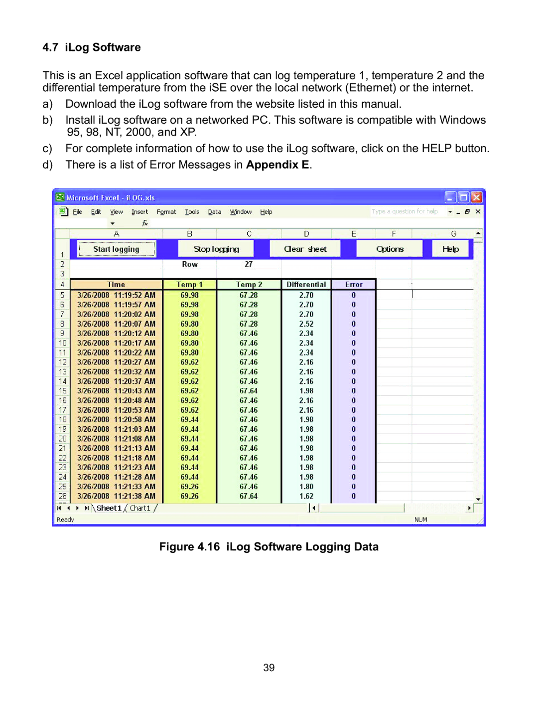 Omega Speaker Systems iSE-TC manual ILog Software, iLog Software Logging Data 