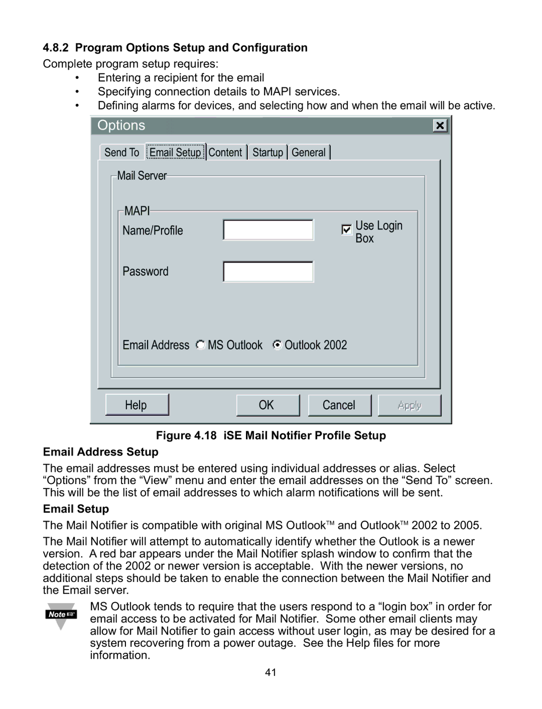 Omega Speaker Systems iSE-TC manual Options, Email Setup 