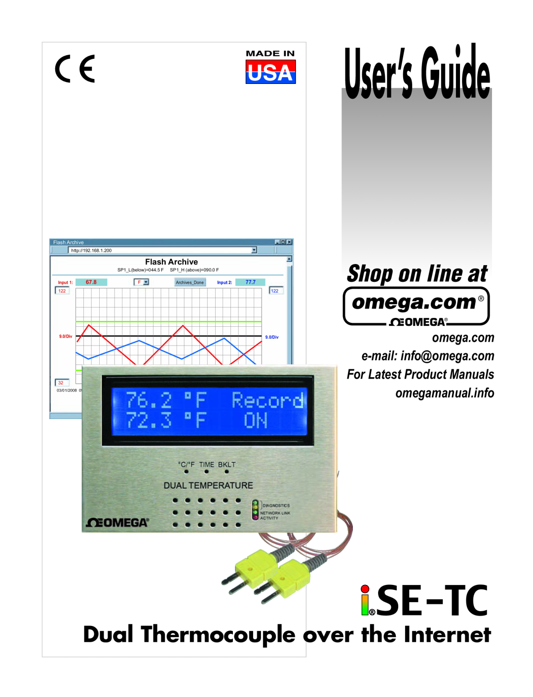 Omega Speaker Systems iSE-TC manual Shop on line at, User’s Guide, Dual Thermocouple over the Internet, omegamanual.info 