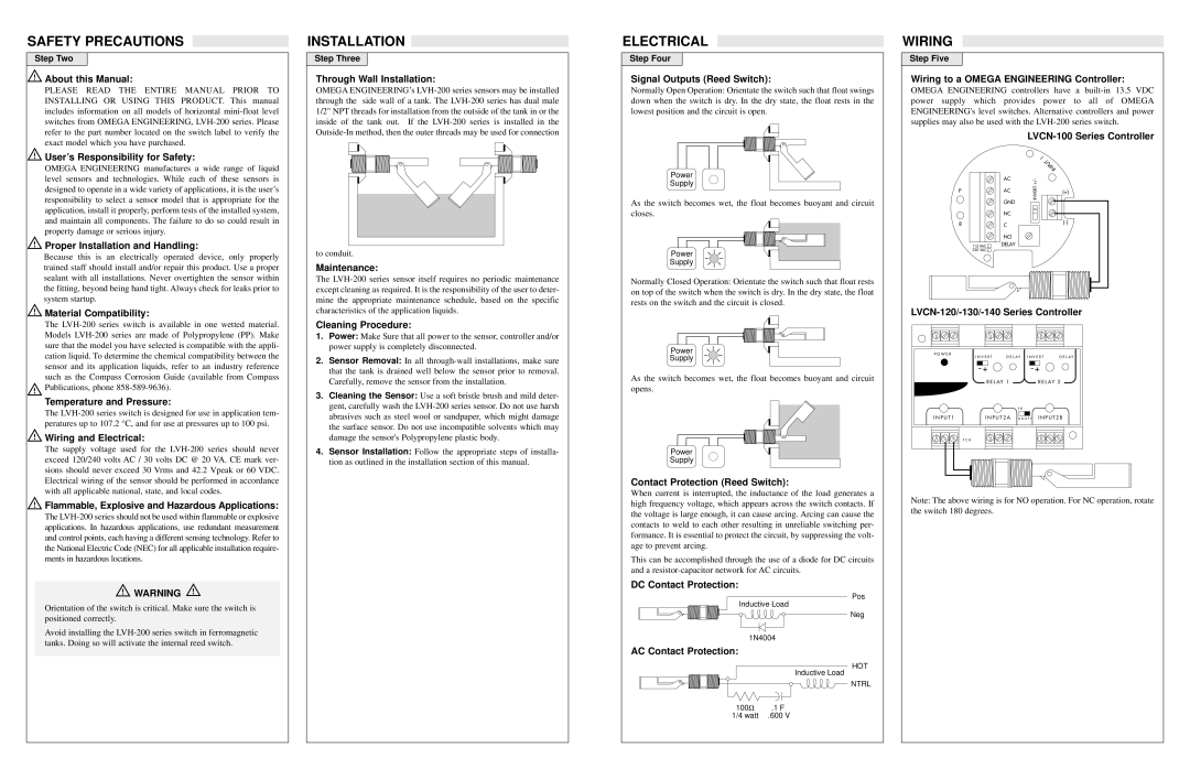 Omega Speaker Systems LVH-200 warranty Safety Precautions, Installation, Electrical, Wiring 