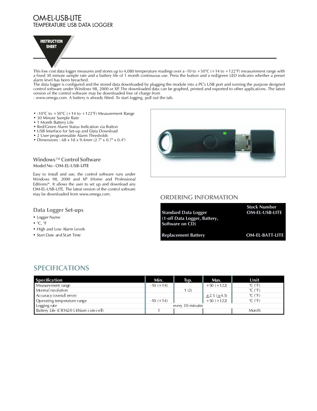 Omega Speaker Systems OM-EL-USB-LITE instruction sheet Om-El-Usb-Lite, Specifications 