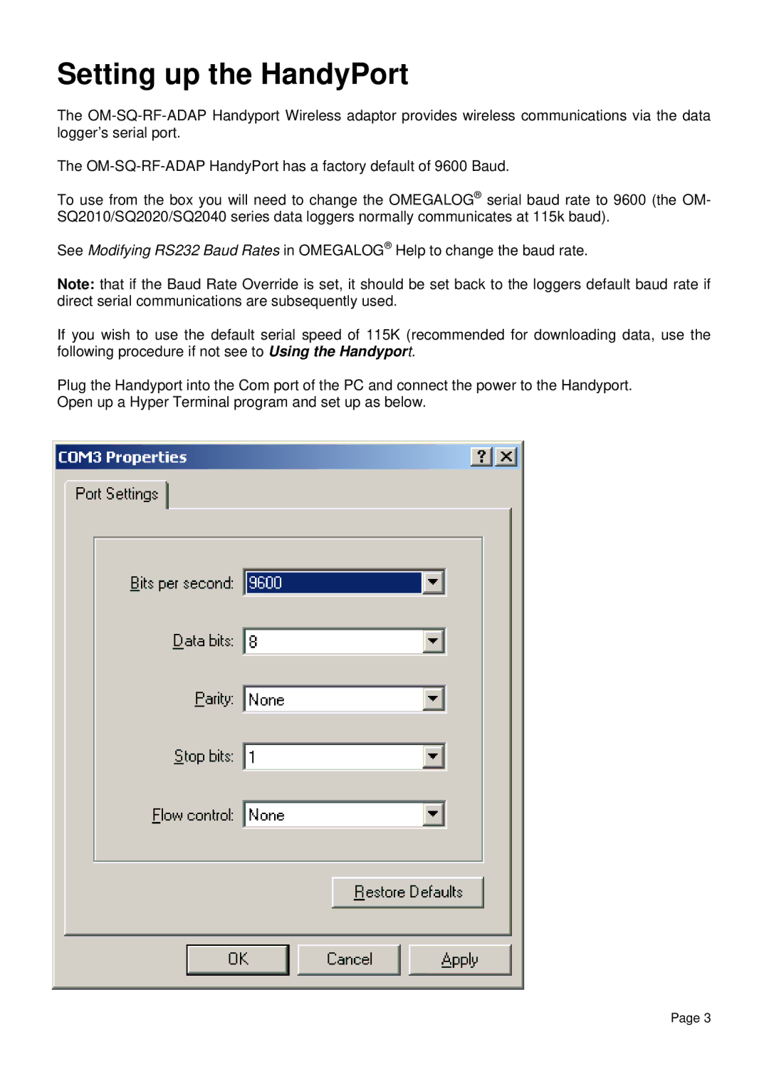 Omega Speaker Systems OM-SQ-RF-ADAP manual Setting up the HandyPort 