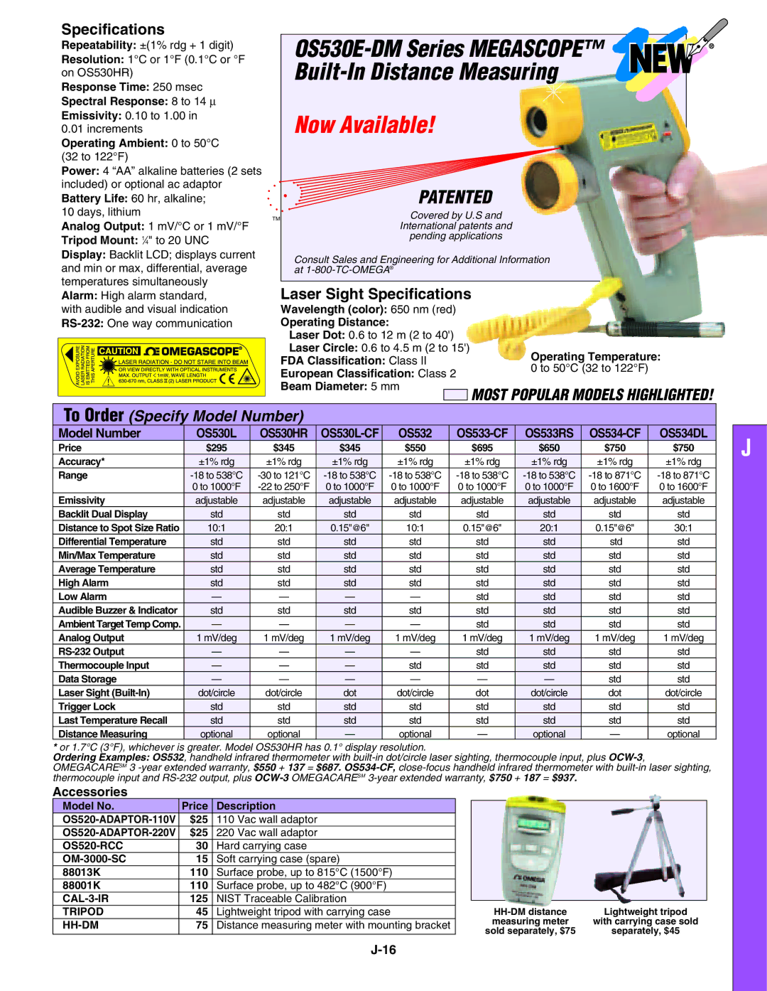 Omega Speaker Systems OS532 manual Laser Sight Specifications 