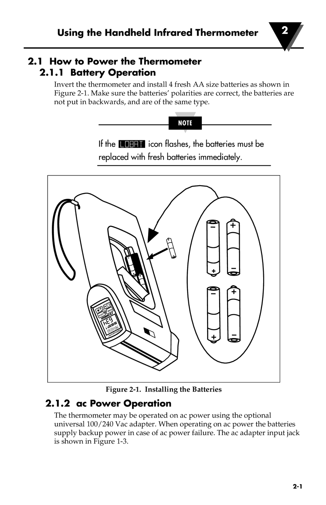 Omega Speaker Systems OS532E, OS524E, OS530LE, OS53xE-CF, OS534E, OS530HRE, OS523E Ac Power Operation, Installing the Batteries 