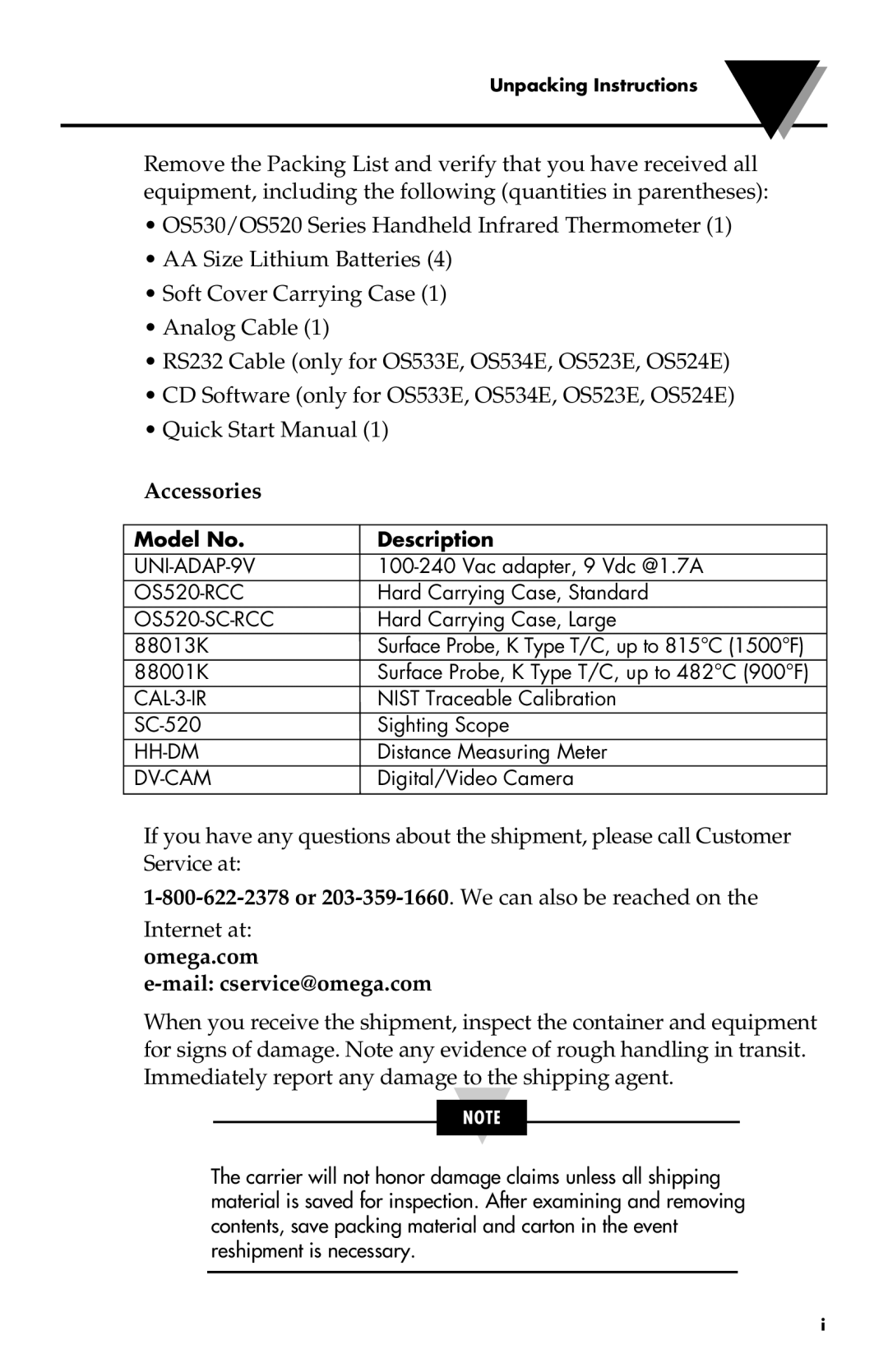 Omega Speaker Systems OS534E, OS532E, OS524E, OS530LE, OS53xE-CF, OS530HRE, OS523E, OS533E manual Accessories 