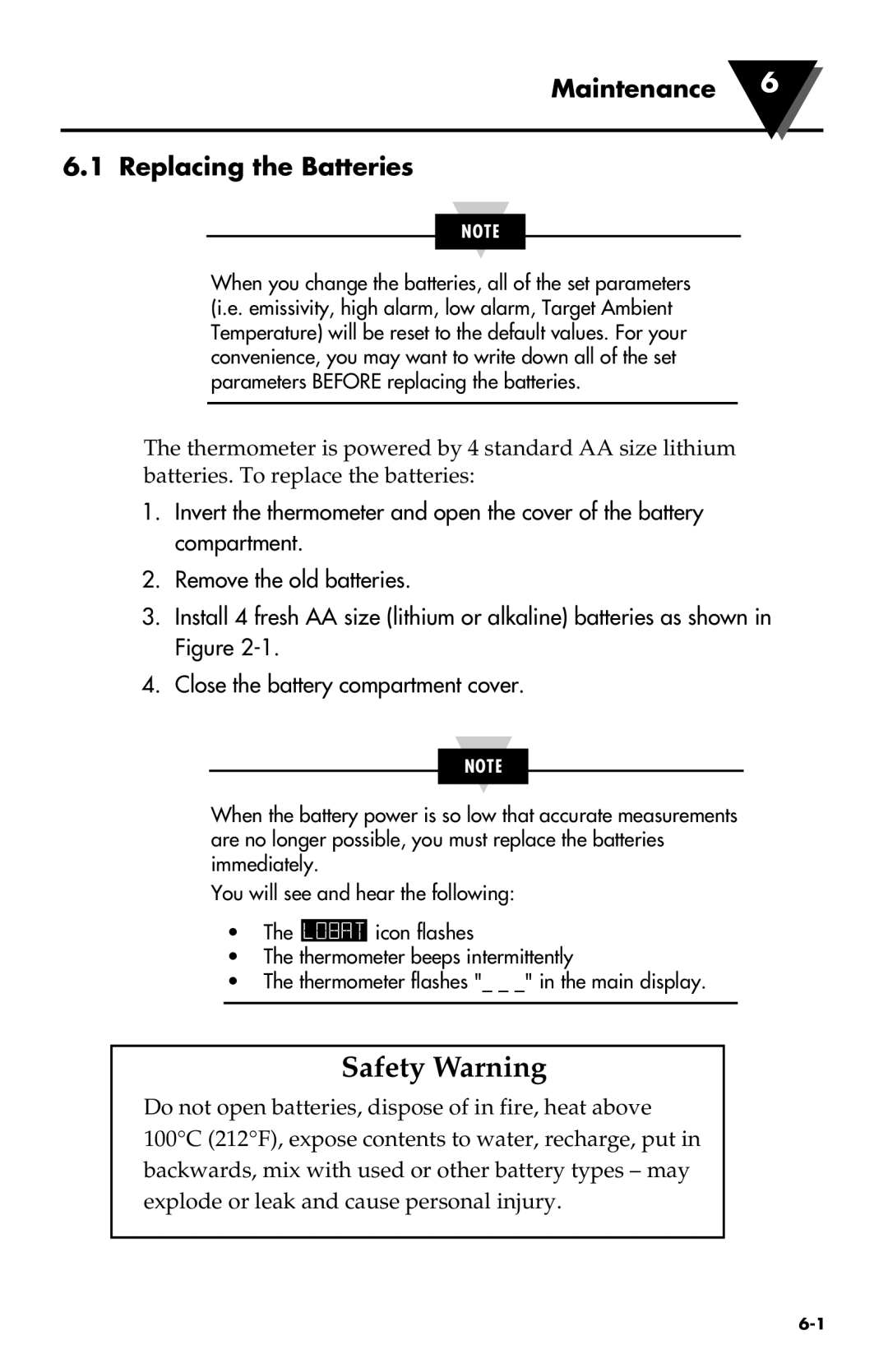 Omega Speaker Systems OS532E, OS524E, OS530LE, OS53xE-CF, OS534E, OS530HRE Safety Warning, Maintenance Replacing the Batteries 