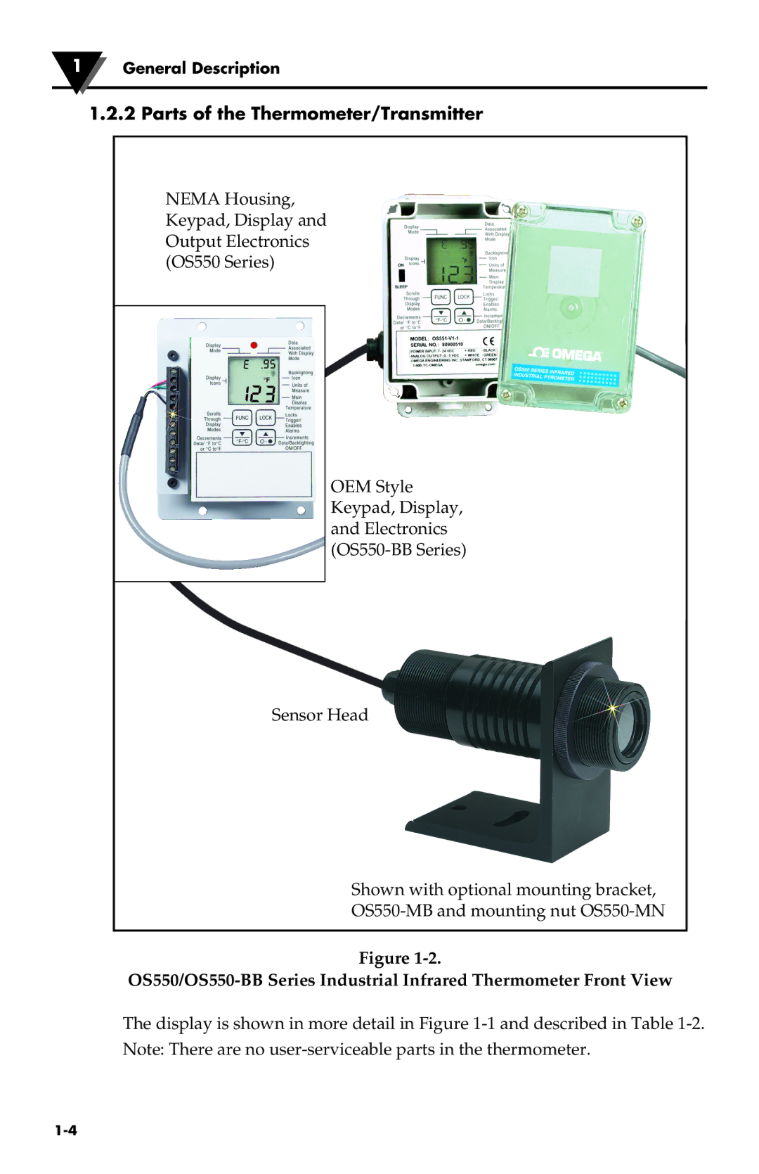 Omega Speaker Systems OS550-BB Series, OS550 Series manual Parts of the Thermometer/Transmitter 