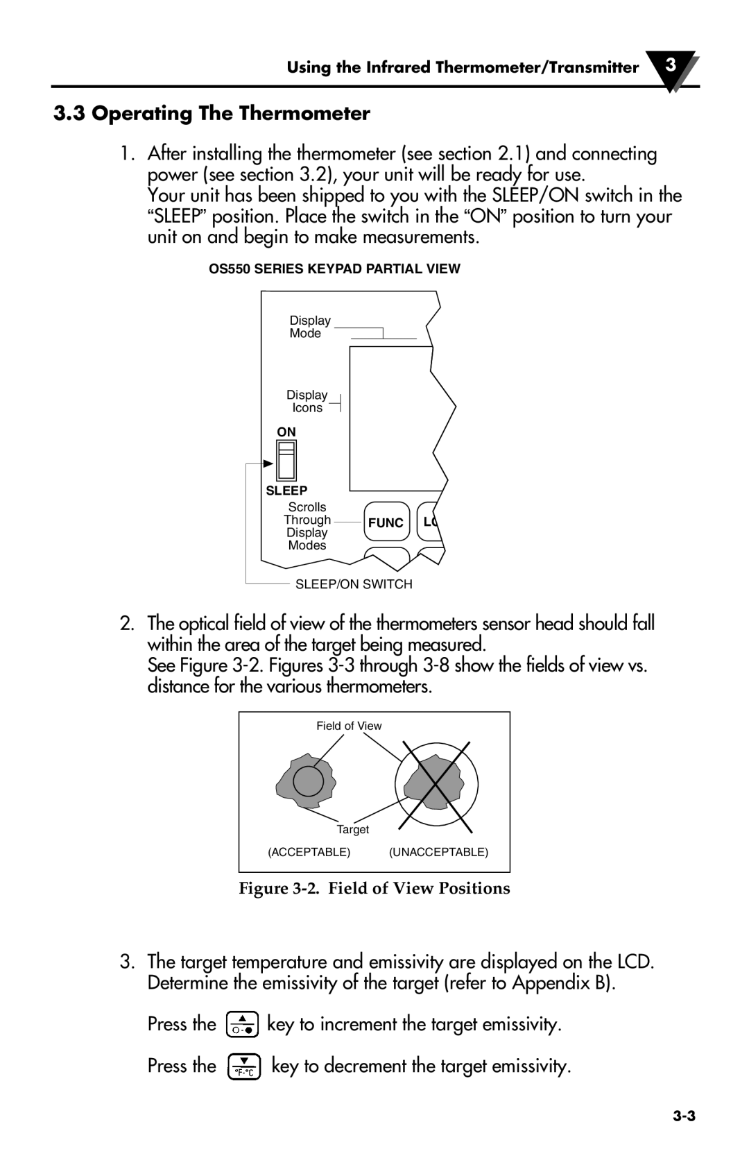 Omega Speaker Systems OS550 Series, OS550-BB Series manual Operating The Thermometer, Field of View Positions 