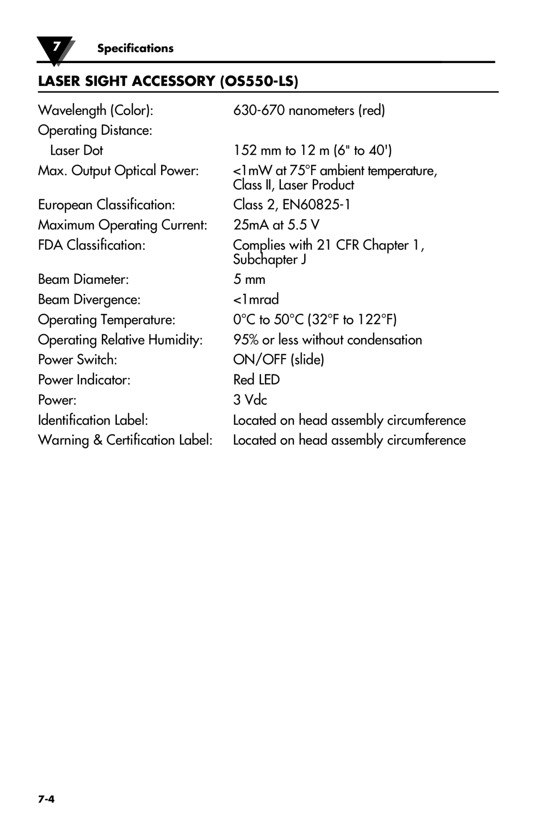 Omega Speaker Systems OS550-BB Series, OS550 Series manual Laser Sight Accessory OS550-LS 