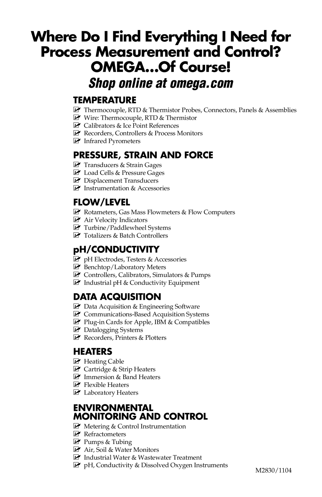 Omega Speaker Systems OS550 Series, OS550-BB Series manual Shop online at omega.com, Ph/Conductivity 