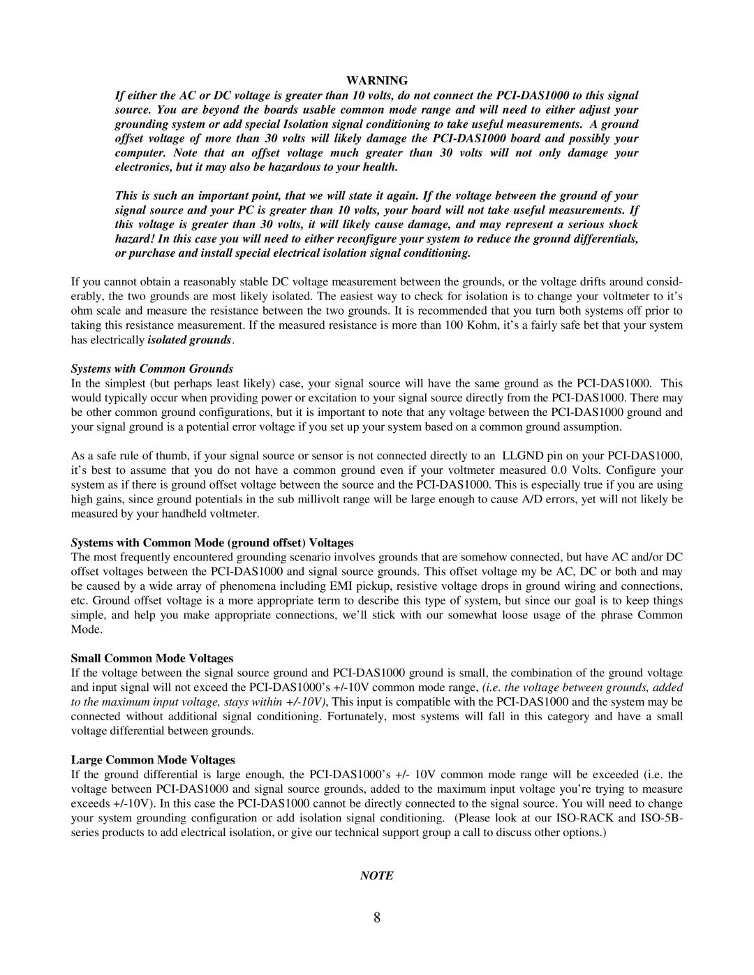 Omega Speaker Systems PCI-DAS1001, PCI-DAS1002 Systems with Common Mode ground offset Voltages, Small Common Mode Voltages 