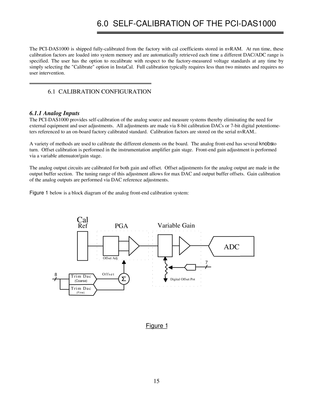 Omega Speaker Systems PCI-DAS1002, PCI-DAS1001 manual SELF-CALIBRATION of the PCI-DAS1000, Analog Inputs 