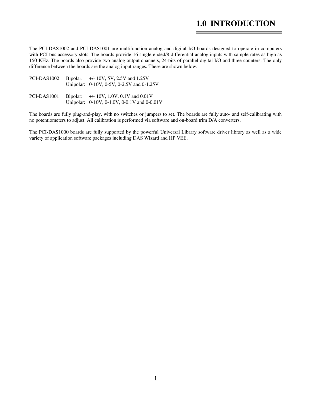 Omega Speaker Systems PCI-DAS1002, PCI-DAS1001 manual Introduction 