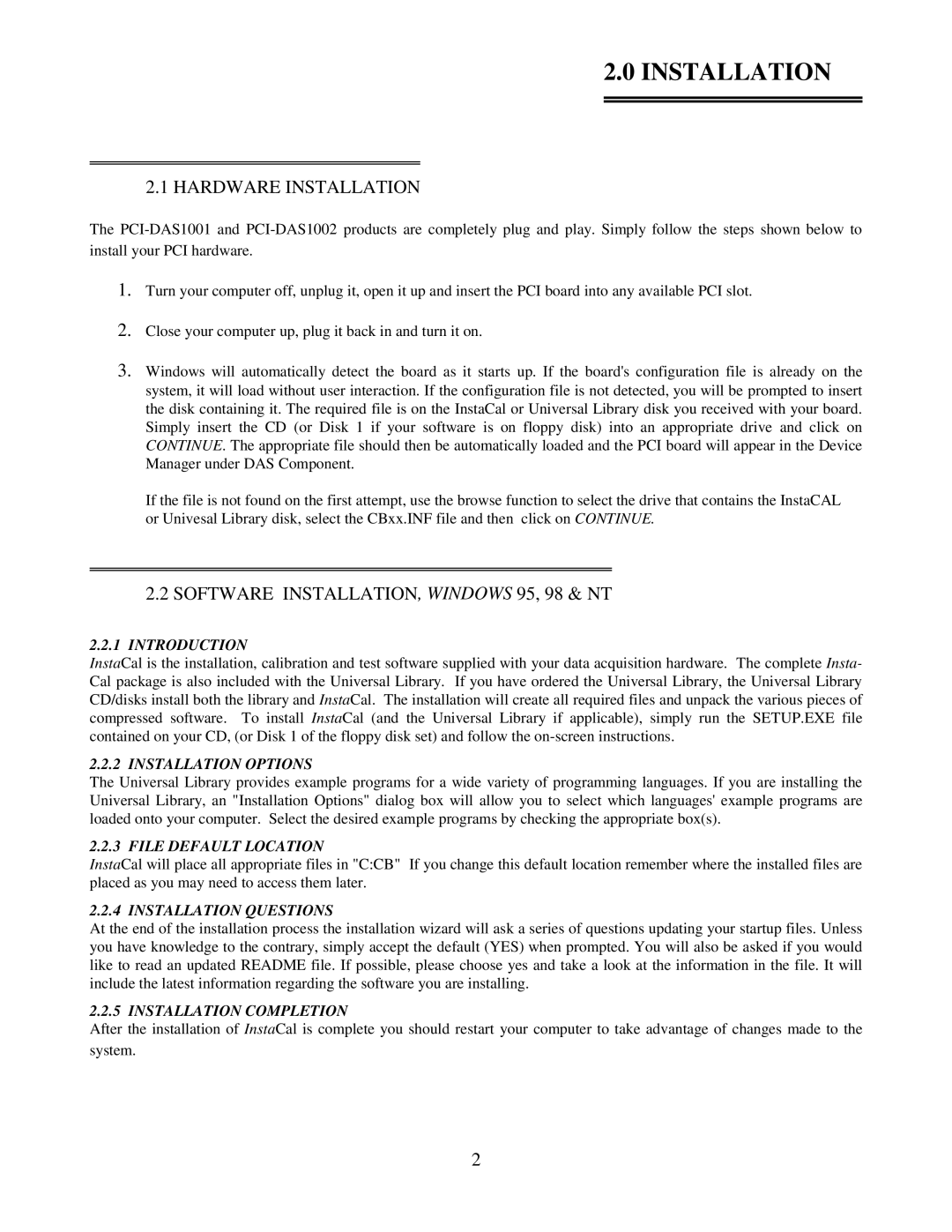 Omega Speaker Systems PCI-DAS1001, PCI-DAS1002 manual Installation, Introduction 