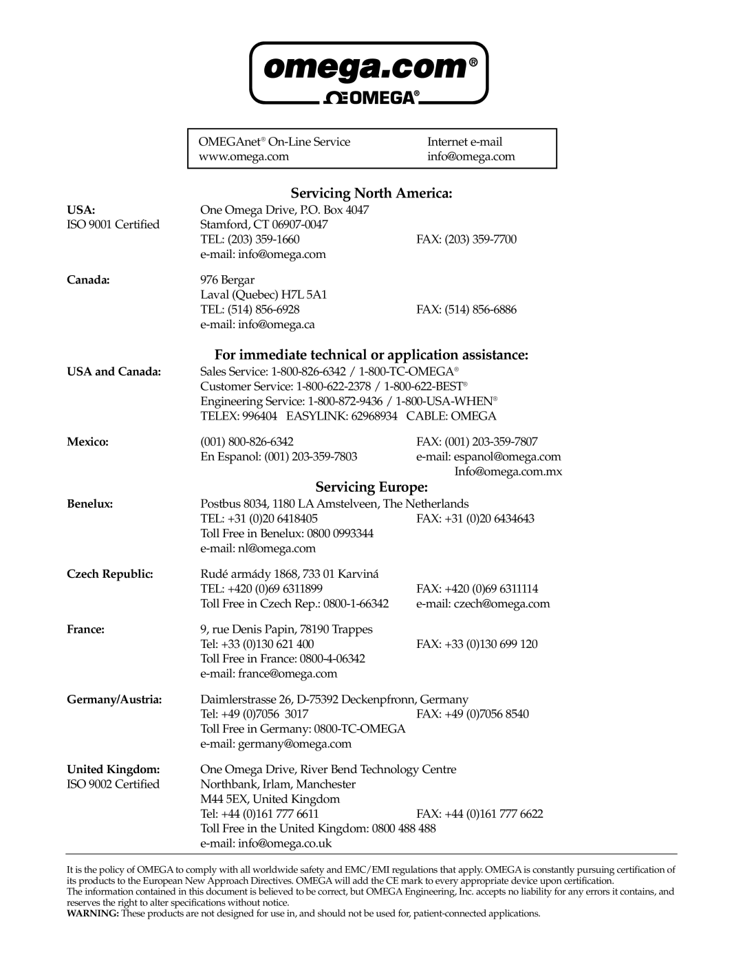 Omega Speaker Systems PSW32 manual Servicing North America 