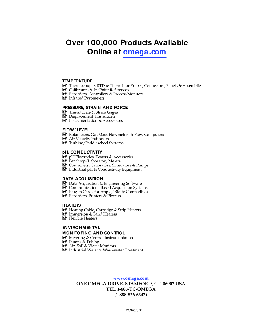 Omega Speaker Systems PSW32 manual Over 100,000 Products Available Online at omega.com 