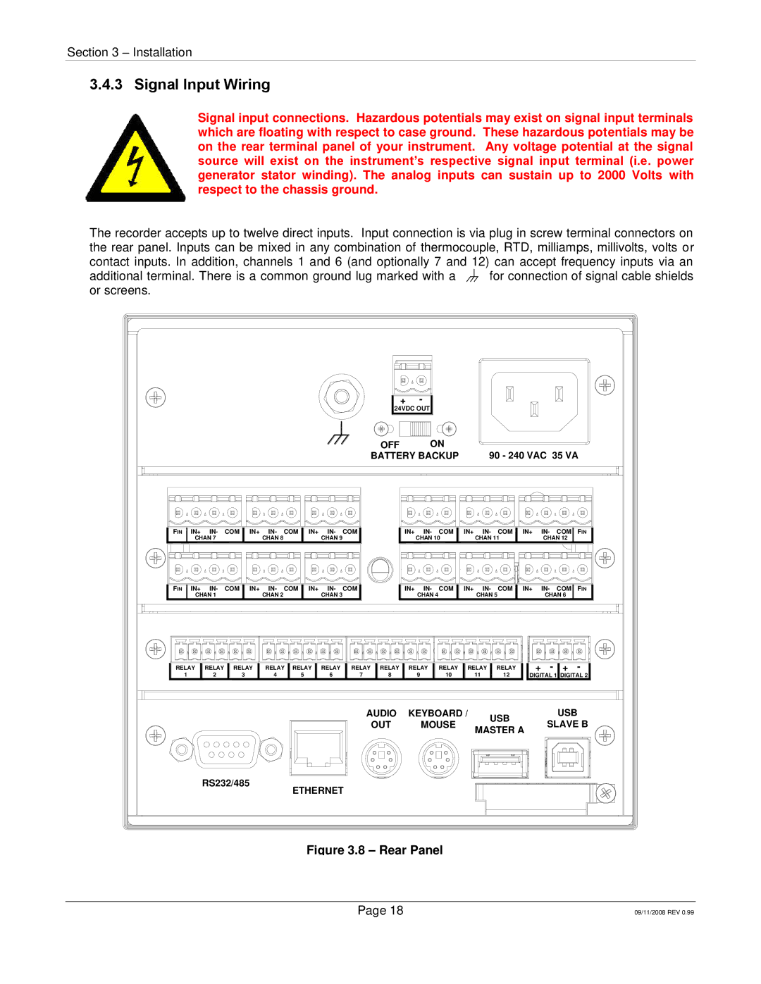 Omega Speaker Systems RD8300 manual Signal Input Wiring, Rear Panel 