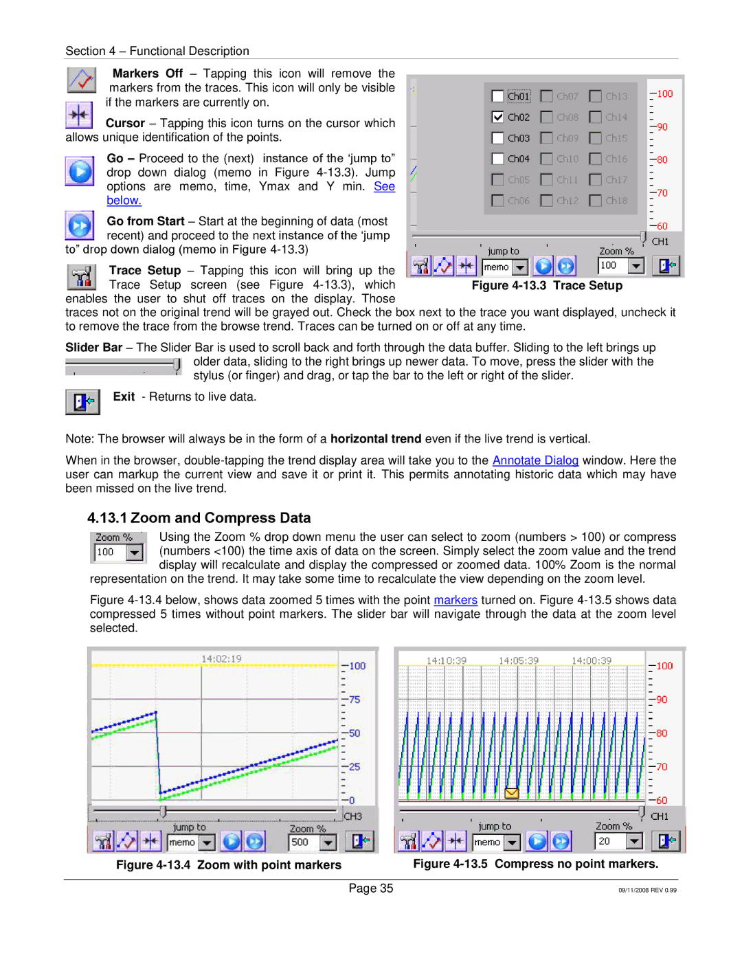 Omega Speaker Systems RD8300 manual Zoom and Compress Data, Zoom with point markers 